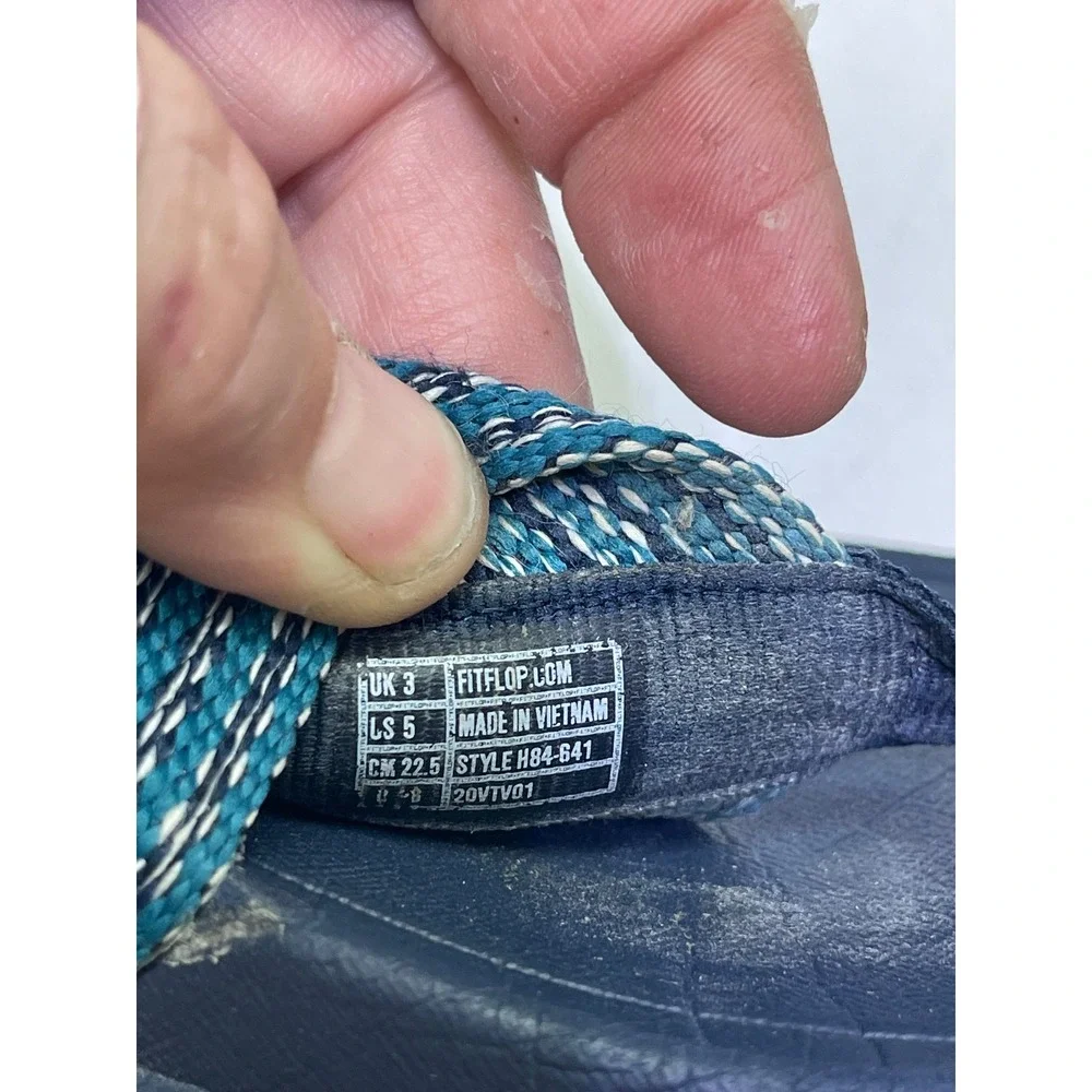 FitFlop Surfa Navy Teal Striped Webbing Sandals Womens 5 H84-641